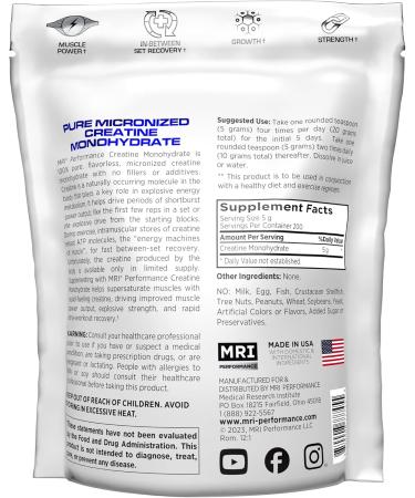 Buy MRI Performance Creatine Monohydrate Powder 1000g - 100% Pure Micronized Creatine for Muscle Growth Strength Endurance & Recovery - Unflavored - Buy Online on GoSupps.com