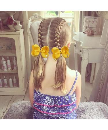 6 Inch Yellow Ribbon Hair Bow Clips Set - Girls Women Hair Accessories for Ponytails, Cheerleading - Birthday Christmas Valentine Wedding - Buy Online on GoSupps.com