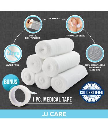 JJ CARE Gauze Rolls Pack of 48 - Individually Wrapped 4 x 4.1 Yards Gauze Bandage Roll with Bonus Medical Tape - Latex Free & Stretchable - Buy Online on GoSupps.com