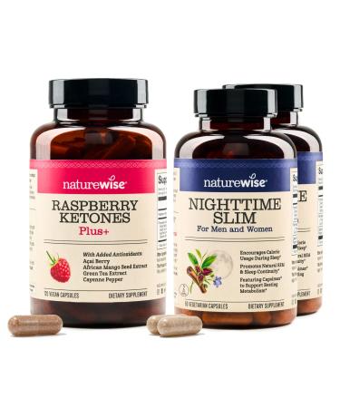 NatureWise 1 Raspberry Ketones + Green Tea Extract Cayenne Acai - 120 Count 120-Day Supply + (Pack of 2) NighttimeSlim- Cayenne Green Coffee Bean GABA - 60 Capsules 30-Day Supply
