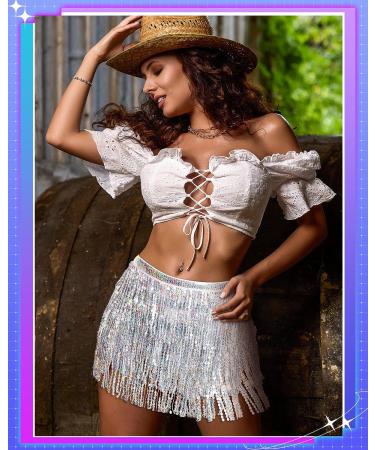 Women's Sequin Tassel Skirt with Metallic Rave Shorts - Medium | Trendy Women's Fashion - Buy Online on GoSupps.com