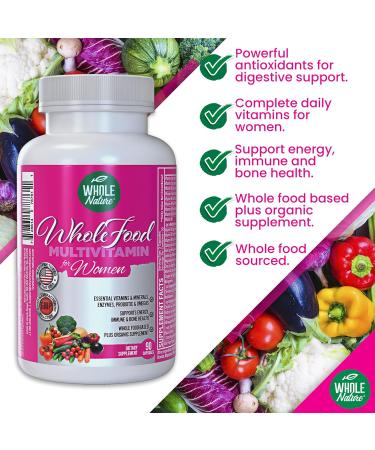 Whole Nature Whole Food Multivitamin for Women Womens Multi Vitamin with Folate B12 Methyl Vitamins Minerals Probiotics and Omegas Vegan Non GMO- 90 Capsules (1) (1) - Buy Online on GoSupps.com