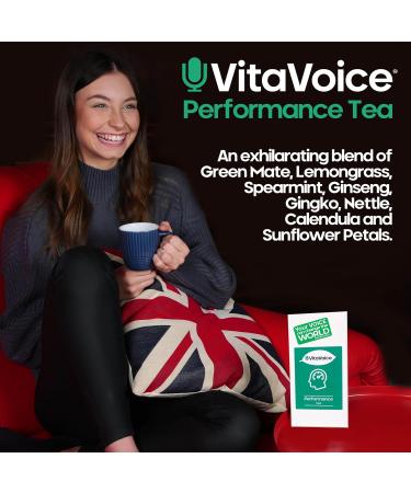 VitaVoice Performance Tea for Throat & Voice Care - Green Mate with Lemongrass, Spearmint, Ginseng, Gingko, Nettle - 15 Luxury Tea Bags - Buy Online on GoSupps.com