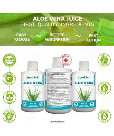 Pure Aloe Vera Juice Unflavoured 500 ml - Cold-Processed from Organic Fresh Leaves for Intestinal Issues Made In Canada 500 ml (Pack of 1) - Buy Online on GoSupps.com