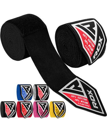 RDX Boxing Hand Wraps Inner Gloves, 180 Inch 4.5m Elasticated Thumb Loop Bandages, Mexican Style Under Mitts Wrist Wrap Protection Muay Thai MMA Kickboxing Martial Arts Punching Bag Training Men Women Black One Size