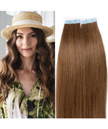 SEGO Tape Extensions Real Hair 20 Wefts/30g Adhesive Tape in Hair Extension Glue Hairpieces Hair Light Brown#6-2 18"(45cm)-30g