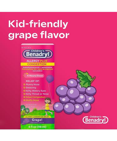Benadryl Children's Allergy + Congestion Grape Liquid Medicine 4 fl. oz - Buy Online on GoSupps.com