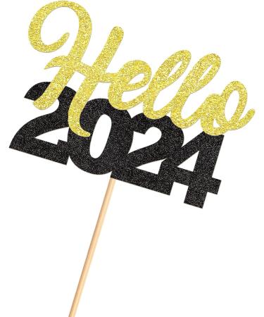 30 Pcs Glitter Happy New Year Cupcake Toppers 2024 Gold Black Cupcake topper Cheers to 2024 Cake Picks for New Years Eve Party Decoration (Hello) - Buy Online on GoSupps.com