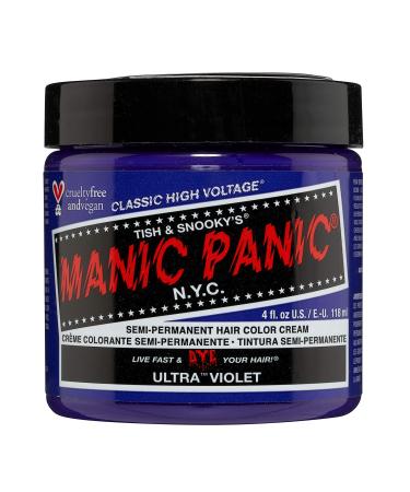 MANIC PANIC Ultra Violet Hair Dye - Classic High Voltage - Semi Permanent Cool  Blue-toned Violet Hair Color - Vegan  PPD And Ammonia Free (4oz) Ultra Violet 4 Fl Oz (Pack of 1)