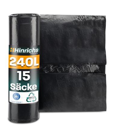 Hinrich's garbage bags 240l extra strong - 15 -roll - 100x125 cm - Extremely tearproof garbage bags - garbage bags made of recycling LDPE - black sacks - waste bags for garden household & construction site (15 sacks) - Buy Online on GoSupps.com