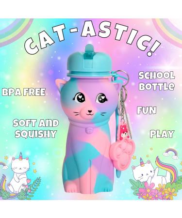 FunKitZ by AToZ UK Cat Shaped Water Bottle for Girls - BPA Free 500ml Silicone - Rainbow Design, Drop Resistant - Back to School Gift - Buy Online on GoSupps.com