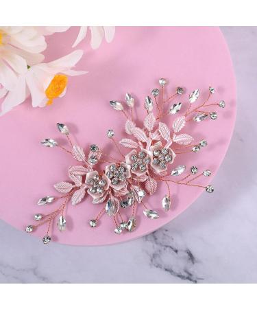 Amaxiu Rhinestone Wedding Hair Clip Flower Bride Hairpiece Crystal Bridal Hair Barrettes Hairpins Wedding Hair Accessories for Women Girls (Rose Gold) - Buy Online on GoSupps.com