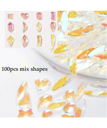 100PCS Mixed AB Crystal Nail Rhinestones - Round Multi Sizes Shapes Glass Gems for Nail Art, DIY Crafts, Jewelry - Translucent Aurora - Buy Online on GoSupps.com