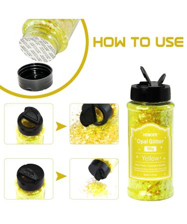 Hemoer Yellow Opal Glitter - 100g Chunky Sequins for Crafting Resin Face Nail & Body Art | Premium Glitter Powder for Festivals & Slime - Buy Online on GoSupps.com