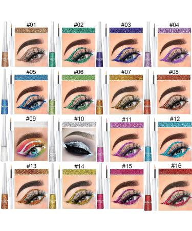 Bonnie Choice 16 Colors Liquid Glitter Eyeliner Set - Metallic Shimmer Eyeshadow in White, Silver, Rose Gold, Pink - Glitter Makeup for Colorful Eye Looks - Buy Online on GoSupps.com