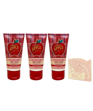 Bath & Body Works Champagne Apple & Honey 3 Piece Mini Body Cream Bundle with a Himalayan Salts Springs Sample Soap - Travel Size