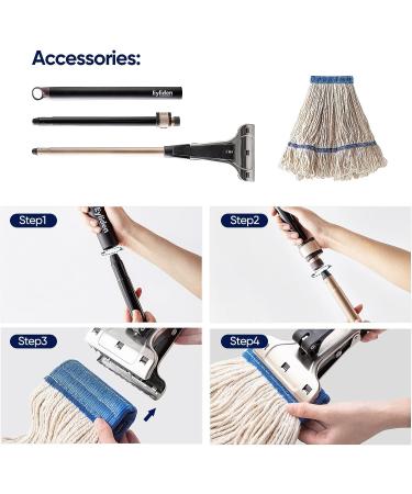 Eyliden Heavy Duty Commercial Cotton Mop - 2pc Loop-End String Mops with Extendable Handle for Home and Office Cement Floor Use - White - Buy Online on GoSupps.com