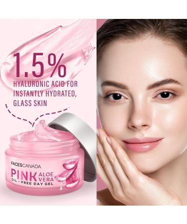 FACESCANADA Pink Aloe Vera Oil Free Day Gel | Lightweight Moisturizer for Hydration & Glow | with Hyaluronic Acid & Niacinamide | Non Greasy Gel Cream for Soft Fresh Skin | 1.76 Oz (50g) - Buy Online on GoSupps.com