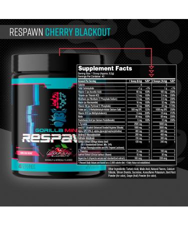 Gorilla Mind Respawn Cherry Blackout - Advanced Gaming Supplement for Focus Reaction Time & Clean Energy | 40 Servings | International Shipping Available - Buy Online on GoSupps.com