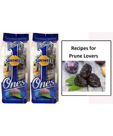 Sunsweet Ones Individually Wrapped Pitted Prunes - 2 Packages (each pack is 6 ounces) And a Prune Recipe Book - GREAT VALUE!