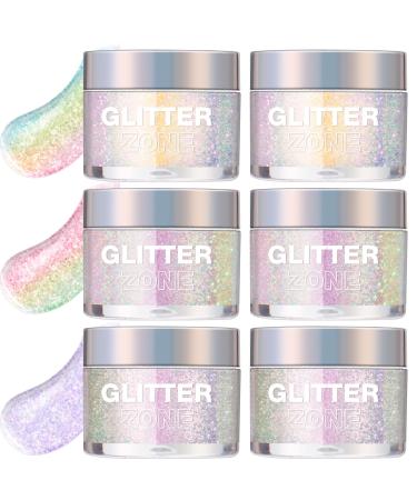 6 Pcs Holographic Body Glitter Gel Waterproof Glitter Gel for Face Hair Body Nail Eyeshadow Long Lasting Laser Glitter Gel Safe and Easy to Use for Women Party Rave Accessories