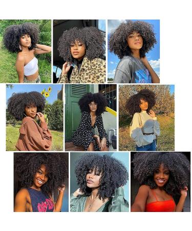 RunM Short Afro Wig with Bangs for Black Women - Kinky Curly Synthetic Hair Full Wig (Black) - Buy Online on GoSupps.com