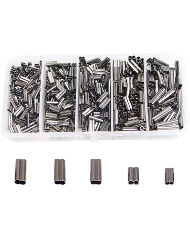 AGOOL Mini Copper Double Barrel Crimp Sleeves Kit - 300pcs/box High Strength Brass Copper Crimping Loop Sleeve Fishing Line Tube Connector Kit, Size 0.8-2.6mm 300pcs(0.8-1.8mm)