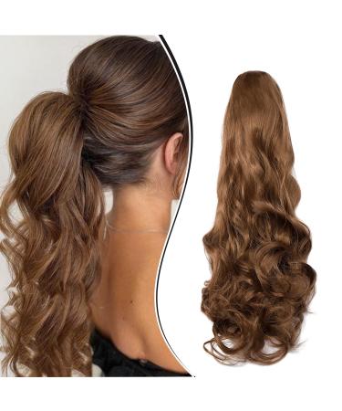 Dcbaboo Ponytail Extension Curly 18inch Claw Clip in Ponytail Hair Extensions Long Wavy Synthetic Pony tails Natural Wave One Piece Hairpiece Fake Ponytail for Women Golden Brown 18 inch 140g Golden Brown
