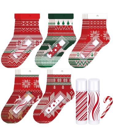 Leelosp 25 Pack Christmas Lip Balm Bulk Christmas Santa Sock Candy Peppermint Cane Scented Lip Balms Bulk Holiday Favor Gifts Xmas Party Gifts Xmas Items Stocking Stuffers for Women Men Staff Employee Christmas Socks 25