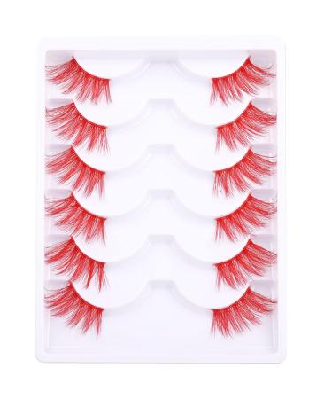 ALICROWN Red Half Lashes - 6 Pairs Natural Look 3D Wispy False Eyelashes for Cat Eye Cosplay, Decorative Faux Mink, Colorful Half Fake Eyelashes - Buy Online on GoSupps.com