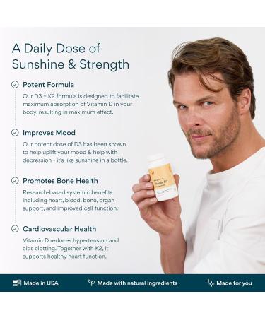 Bettervits Vitamin D3 5000 IU for Women and Men | with High Strength K2 Vitamins for Immune Support and Bone Health | Vitamin D Supplements with Calcium Absorption | 60 Vegetarian Capsules - Buy Online on GoSupps.com