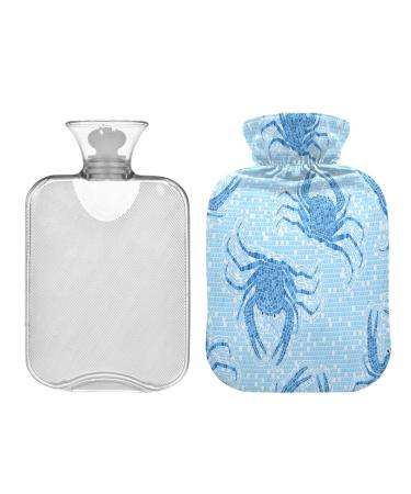 Blue Crab Hot Water Bottle 1L Mosaic Tile Winter Hot Water Bottle Soft Plush Cover Hand Feet Warmer for Kids Men Women