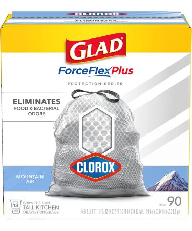 Glad Protection Series ForceFlex Plus Drawstring Mountain Air Odor Shield with Clorox 13 Gallon 1/90ct