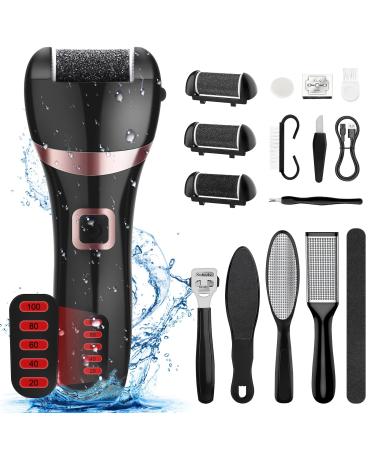 Electric Feet Callus Remover Rechargeable Professional 2 Speeds Electronic Foot File Pedicure Foot Tool Pedi Feet Care with 3 Coarse Roller Heads Black