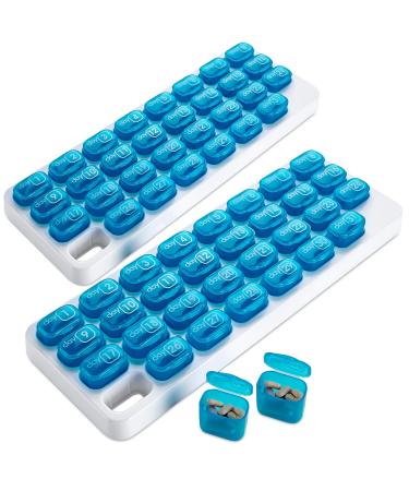 Monthly Pill Organizer - (Pack of 2) 31 Day Pill Organizer with Large Removable Medication Pods Portable Pill Case Box and Holder for Daily Medicine and Vitamins Great for Travel 2 Count (Pack of 1) Blue