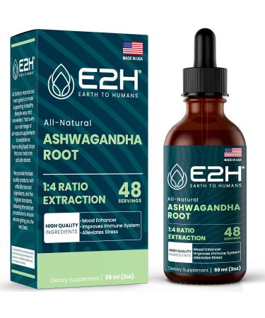 E2H Ashwagandha Liquid Drops - All-Natural Ashwagandha Supplement for Stress Relief and Mood Enhancer- Organic Ashwagandha Root Extract Effective Cortisol Manager | Non-GMO Vegan | 2 Fl Oz 2 Fl Oz (Pack of 1)