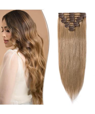 SEGO Clip In Extensions Real Hair Remy Hair Extension Hairpiece Heat Resistant Straight Honey Blonde#27 10"(25cm)-50g
