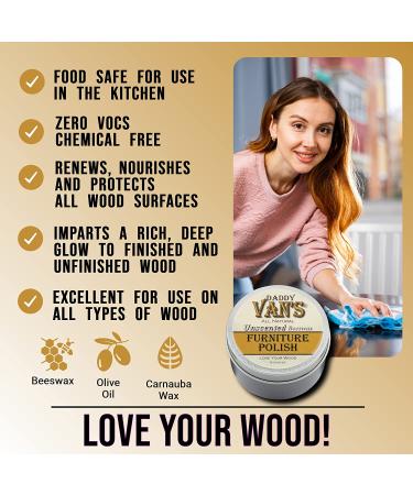 Daddy Van's All Natural Unscented Beeswax Furniture Polish - Non-Toxic Wood Wax for Furniture, Antiques, Cabinets, and Butcher Blocks - Buy Online on GoSupps.com