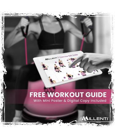 Millenti Exercise Ball Chair 65cm - Yoga Ball Chair with Stability Base Ring Kit & Resistance Bands - Ideal for Home Gym, Pilates, Office, Pregnancy - Pink Ball with Workout Chart - Buy Online on GoSupps.com