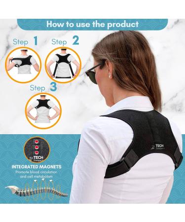 TECH THERAPEUTICS Posture Corrector for Women and Men - Adjustable Back Support for Shoulder, Cervical, and Neck Pain Relief - Breathable Upper Back Brace - Size S-M - Buy Online on GoSupps.com