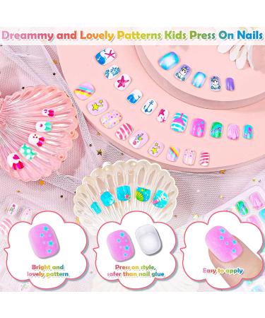 144-Piece Kids Press on Nails | Acejoz Summer Style Fake Nails for Girls | Sea Green Full Cover False Fingernails for Children - Nail Art Decoration - Buy Online on GoSupps.com