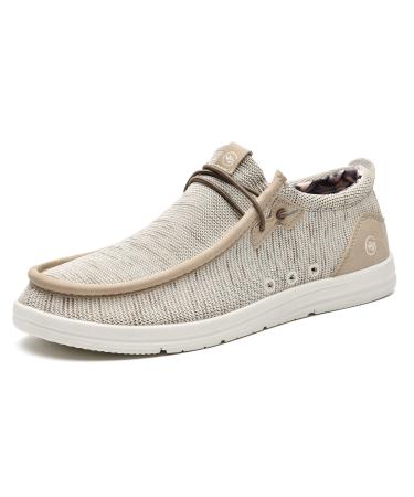JARLIF Men's Casual Slip-on Loafers Boat Shoes Comfortable Arch Support Width Walking Canvas Shoes US Size 7-13 10.5 Beige
