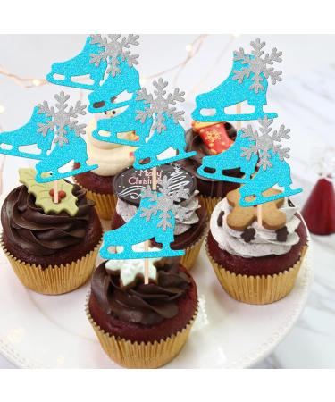 Rsstarxi 24 Pack Ice Skating Cupcake Toppers Glitter Winter Snowflake Ice Sports Theme Cupcake Picks for Skating Theme Baby Shower Kids Birthday Party Cake Decorations Supplies Blue Design 1 Blue - Buy Online on GoSupps.com