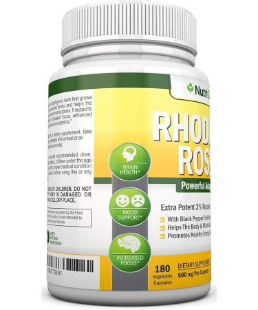 NutriONN Rhodiola Rosea - 500mg - 180 Vegan Capsules - 3% Rosavin 1% Salidroside Extract - Non-GMO - with Black Pepper for Enhanced Absorption - 6 Month Supply - Supplement for Energy & Stamina - Buy Online on GoSupps.com