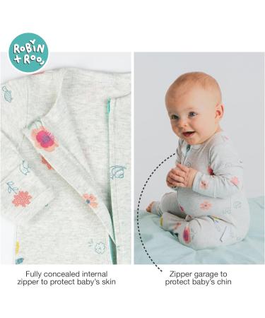 100% Cotton Baby Sleepsuit Unisex Onesie Romper | Double Zip Footless 0-3 Months | Gender Neutral with Fold Over Cuffs | Flower Design - Buy Online on GoSupps.com