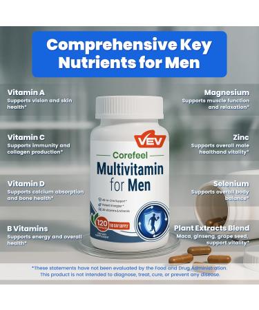 VEV Multivitamin for Men Mens Multivitamins and Minerals with Vitamin A, C, D, B Complex, Magnesium, Zinc, Selenium & More Daily Health & Nutrition Support 120 Capsules, 60-Day Supply 120 Count (Pack of 1) - Buy Online on GoSupps.com