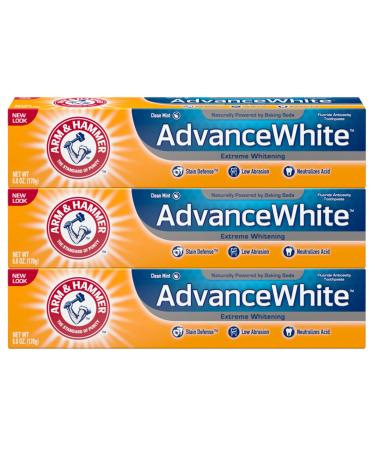 ARM & HAMMER Advanced White Extreme Whitening Toothpaste TRIPLE PACK (Contains Three 6 Ounce Tubes) -Clean Mint - Fluoride Toothpaste (Pack of 3) Mint 6 Ounce (Pack of 3)