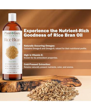 Plant Guru Rice Bran Oil 8 fl. oz. 100% Pure & Natural Carrier Oil for Skin Face Body and Hair Moisturizing. Great for DIY Creams Lotions and Lip Balms. - Buy Online on GoSupps.com