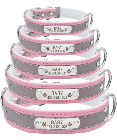 Senristar Personalized Reflective Leather Dog Collar - Engraved Name Tape for Small Medium Large Dogs & Cats (XL 3.0 cm Width 45-55 cm Neck Pink) - Buy Online on GoSupps.com