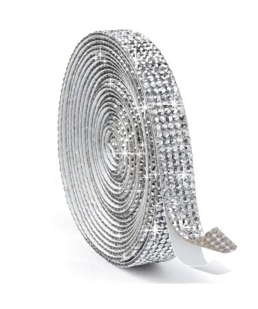 Self Adhesive Rhinestone Strips Diamond Bling Crystal Rhinestone Ribbon Sticker  Bling Wrap Roll DIY for Crafting  Cake Decorating and Fabric (0.45 inches * 3 Yards  Silver) 0.45 inches * 3 Yards Silver